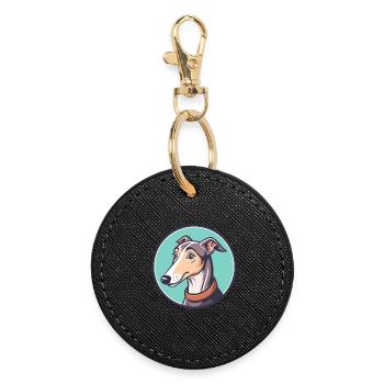 Greyhound Dog Breed Cartoon Kawaii Clipart Animal - Round Keyring - black - Front
