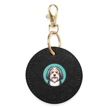 Race de chien havanais Dessin animé coloré Kawaii Clipart - Porte-clés rond - noir - Devant