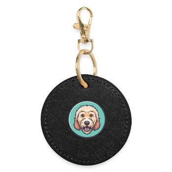 Labradoodle Hund Rasse Lustige Karikatur Kawaii Clipart - Runder Schlüsselanhänger - Schwarz - Vorne