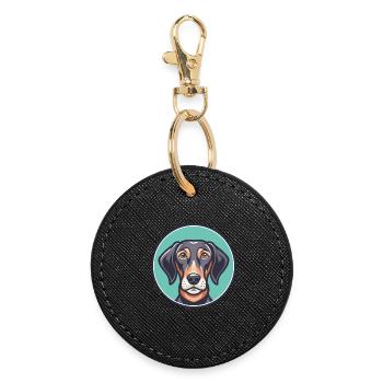 Plott Hound Chien Race Drôle Dessin animé Kawaii Clipart - Porte-clés rond - noir - Devant