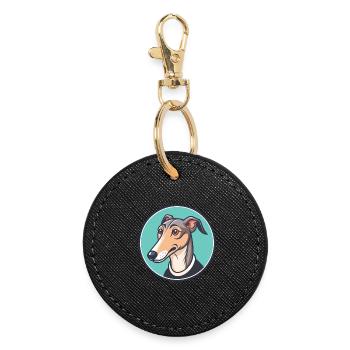 Rampur Greyhound Dog Breed Cartoon Kawaii Clipart - Round Keyring - black - Front