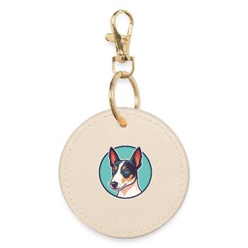 Smooth Fox Terrier Dog Breed Cartoon Kawaii - Round Keyring - oyster - Front