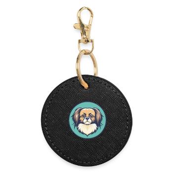 Épagneul tibétain chien race dessin animé Kawaii Clipart - Porte-clés rond - noir - Devant