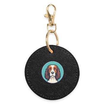 Welsh Springer Spaniel Dog Breed Cartoon Kawaii - Round Keyring - black - Front