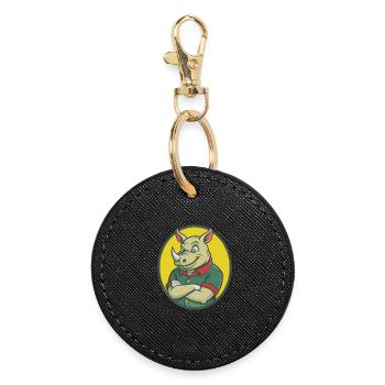 Rhino Cute Kawaii Cartoon Clipart Pet Animal - Round Keyring - black - Front