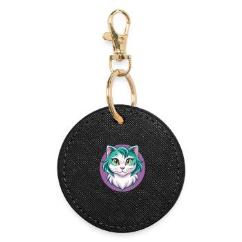 American Curl Cat Breed Cartoon Kawaii Animal Pet - Round Keyring - black - Front