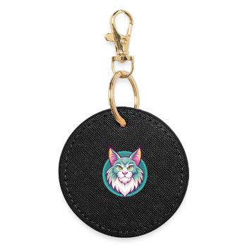 Maine Coon Chat Race Dessin Animé Kawaii Animal Pet - Porte-clés rond - noir - Devant