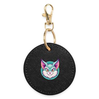 Pixie Bob Cat Breed Cartoon Kawaii Animal Pet - Round Keyring - black - Front