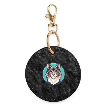 Maine Coon Chat Race Dessin Animé Kawaii Animal Pet - Porte-clés rond - noir - Devant