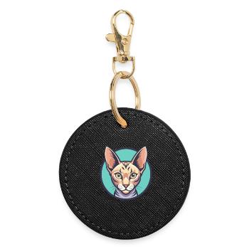 Egyptian Mau Cat Breed Cartoon Kawaii Animal Pet - Round Keyring - black - Front