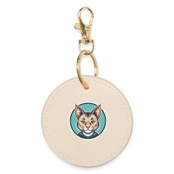 Pixie Bob Cat Breed Cartoon Kawaii Animal Pet - Round Keyring - oyster - Front