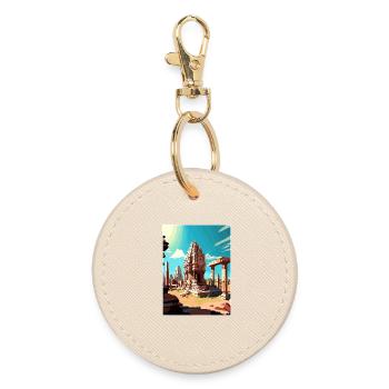 Hampi India Travel Poster Souvenir Postcard Paint - Round Keyring - oyster - Front