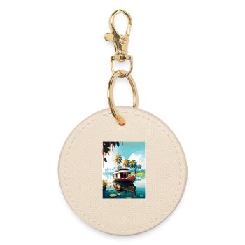 Kerala India Travel Poster Souvenir Postcard Paint - Round Keyring - oyster - Front