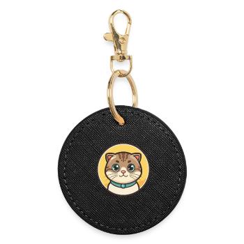 Schottische Falten Katze Rasse Karikatur Kawaii Tier Haustier - Runder Schlüsselanhänger - Schwarz - Vorne
