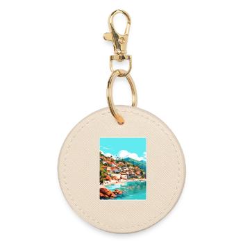 Yelapa Travel Poster Souvenir Postcard Painting - Round Keyring - oyster - Front