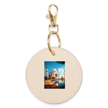 Taj Mahal Agro India Travel Poster Souvenir WPA - Round Keyring - oyster - Front