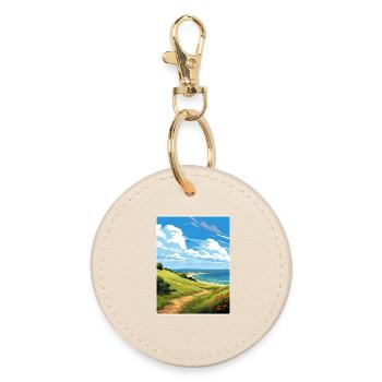 Llyn Aonb Travel Poster Souvenir Postcard Painting - Round Keyring - oyster - Front