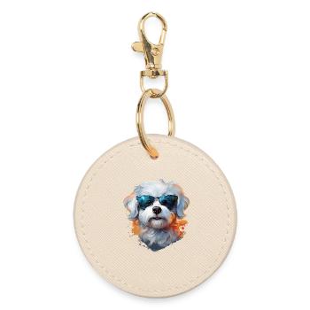 Maltese with sunglasses - Round Keyring - oyster - Front