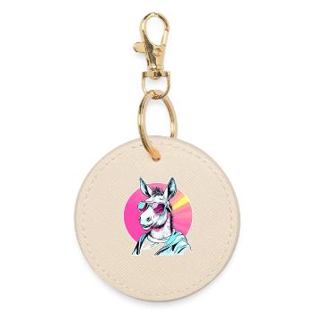 Pop Art Donkey with Sunglasses Pullover Hoodie - Round Keyring - oyster - Front