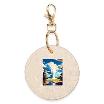 Yellowstone National Park Travel Poster Souvenir - Round Keyring - oyster - Front