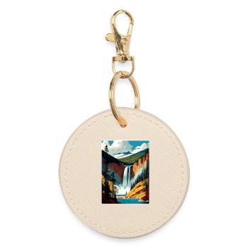 Yellowstone National Park Travel Poster Souvenir - Round Keyring - oyster - Front