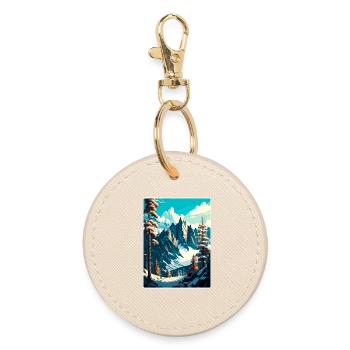 Chamonix Ski Skiing Vintage Travel Poster Souvenir - Round Keyring - oyster - Front