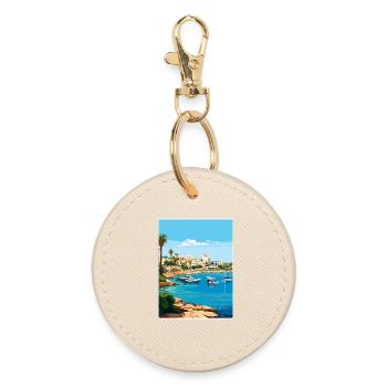 Paphos Cyprus Travel Poster Souvenir Painting WPA - Round Keyring - oyster - Front