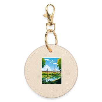 Turin Italy Travel Poster Souvenir Postcard Paint - Round Keyring - oyster - Front