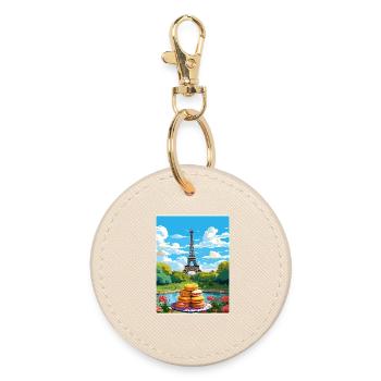 Paris France Travel Poster Souvenir Postcard Paint - Round Keyring - oyster - Front