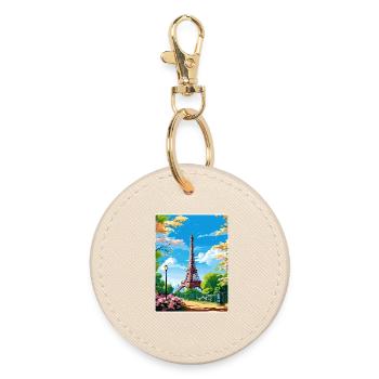 Paris France Travel Poster Souvenir Postcard Paint - Round Keyring - oyster - Front