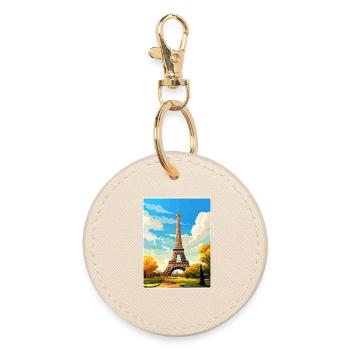 Paris France Travel Poster Souvenir Postcard Paint - Round Keyring - oyster - Front
