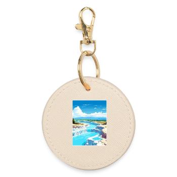 Pamukkale Travel Poster Souvenir Postcard Painting - Round Keyring - oyster - Front