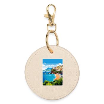 Amalfi Italy Travel Poster Souvenir Postcard Paint - Round Keyring - oyster - Front