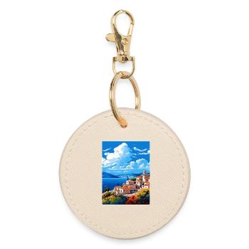 Hydra Greece Travel Poster Souvenir Postcard Paint - Round Keyring - oyster - Front