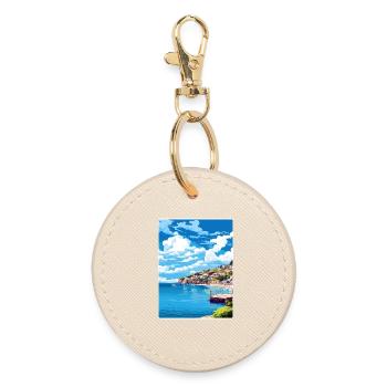 Looe England Travel Poster Souvenir Postcard Paint - Round Keyring - oyster - Front