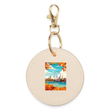 London England Travel Poster Souvenir Painting WPA - Round Keyring - oyster - Front