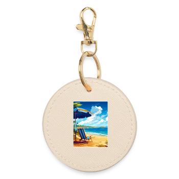 Dominican Republic Caribbean Travel Poster Card - Round Keyring - oyster - Front