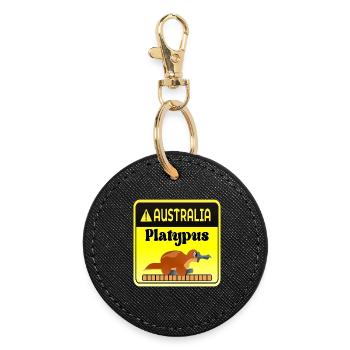 Australia Platypus Warning - Mammals - Round Keyring - black - Front