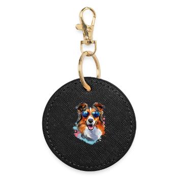 Collie with sunglasses - Round Keyring - black - Front