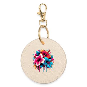 Hibiscus Flowers - Round Keyring - oyster - Front