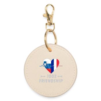Slowenien und Frankreich 100% Freundschaft - Runder Schlüsselanhänger - Auster - Vorne