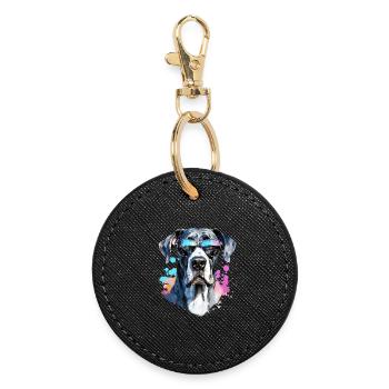 Great Dane with sunglasses - Round Keyring - black - Front