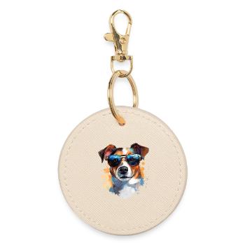 Jack Russell with sunglasses - Round Keyring - oyster - Front