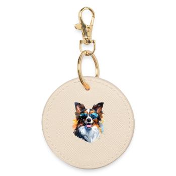 Papillon mit Sonnenbrille - Runder Schlüsselanhänger - Auster - Vorne