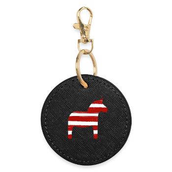Dala Horse Stripes Christmas Scandinavia Decoration - Round Keyring - black - Front