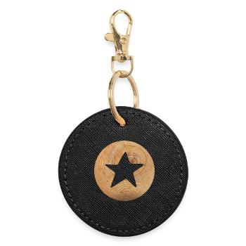 Kreis Holz Stern Weihnachten Natur Symbol Xmas - Runder Schlüsselanhänger - Schwarz - Vorne