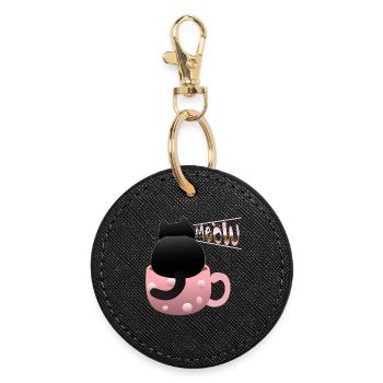 cute black cat meowing - Round Keyring - black - Front