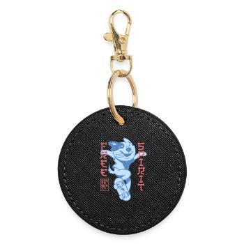 Skater Dog – Japanese Street Style Look - Round Keyring - black - Front