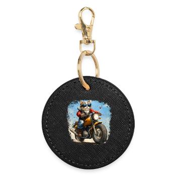 Cats Motorcyclists / Motorcycle Cat - Round Keyring - black - Front