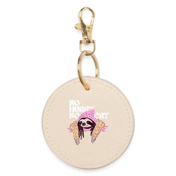 No Hurry, No Cry – Relaxed Reggae Sloth - Round Keyring - oyster - Front